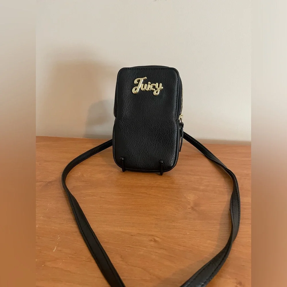 Juicy Couture Black Crossbody Phone Pouch with Gold Logo